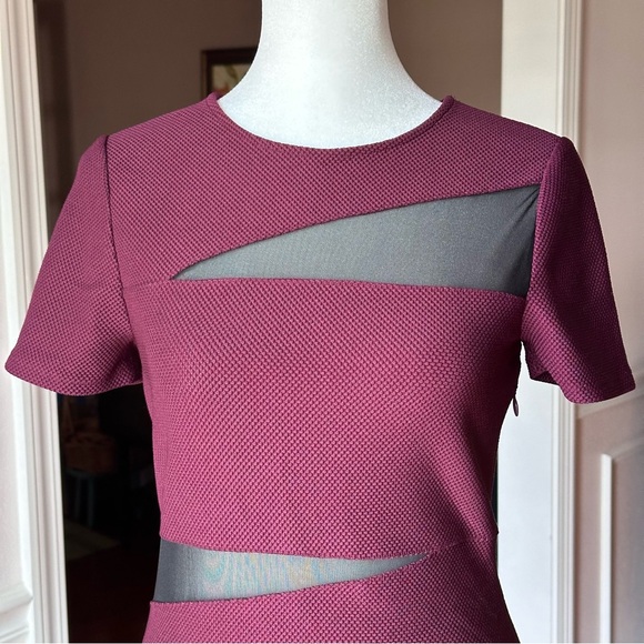 Express Mini Dress bandage size small/medium burgundy and black mesh cutouts - Picture 2 of 10